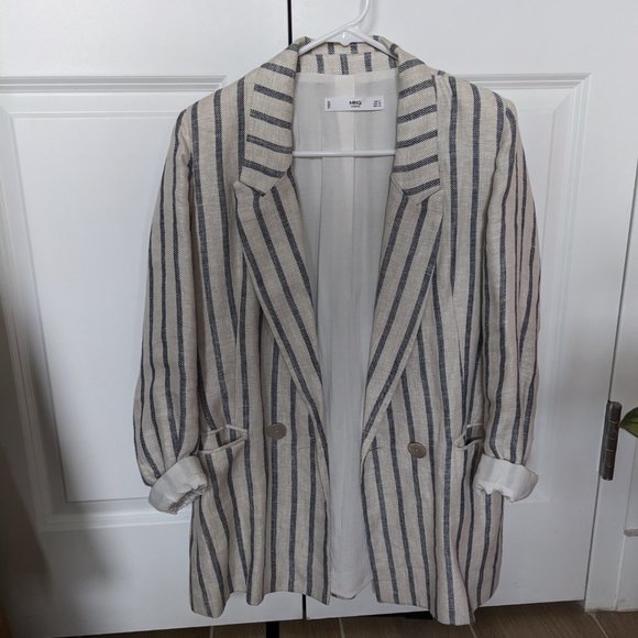 Mango Striped Blazer - Cream and Blue - Picture 2 of 6